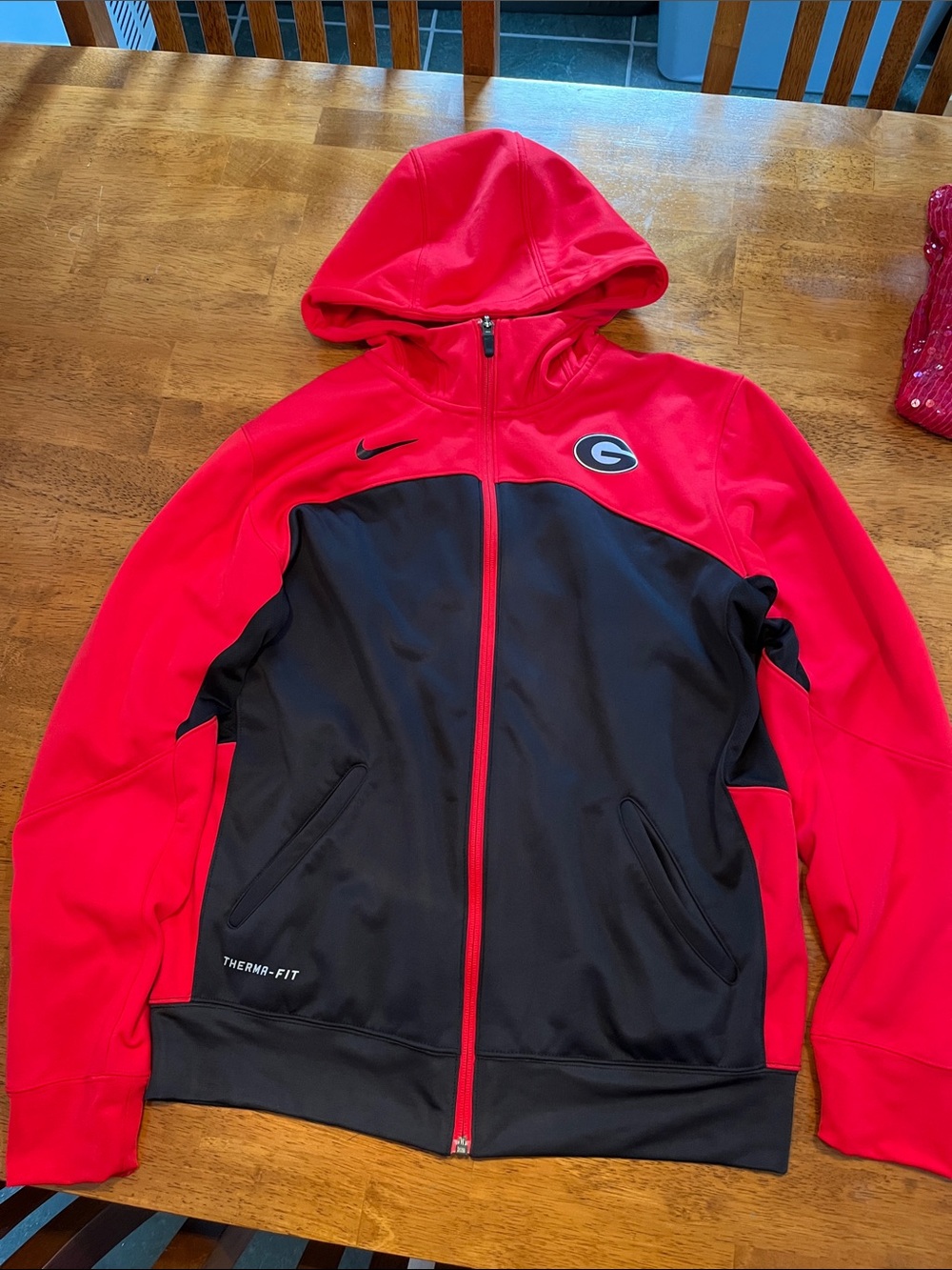 Nike Red and Black Georgia Bulldogs Therma-Fit Zip Hoodie